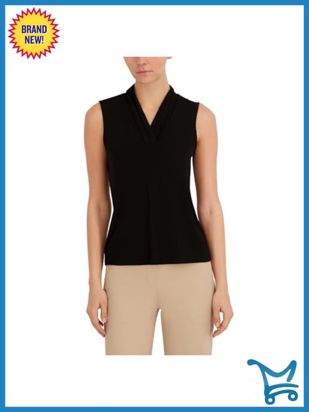 Anne Klein Pleated V-Neck Jersey Tank Top Sleeveless Business Cas